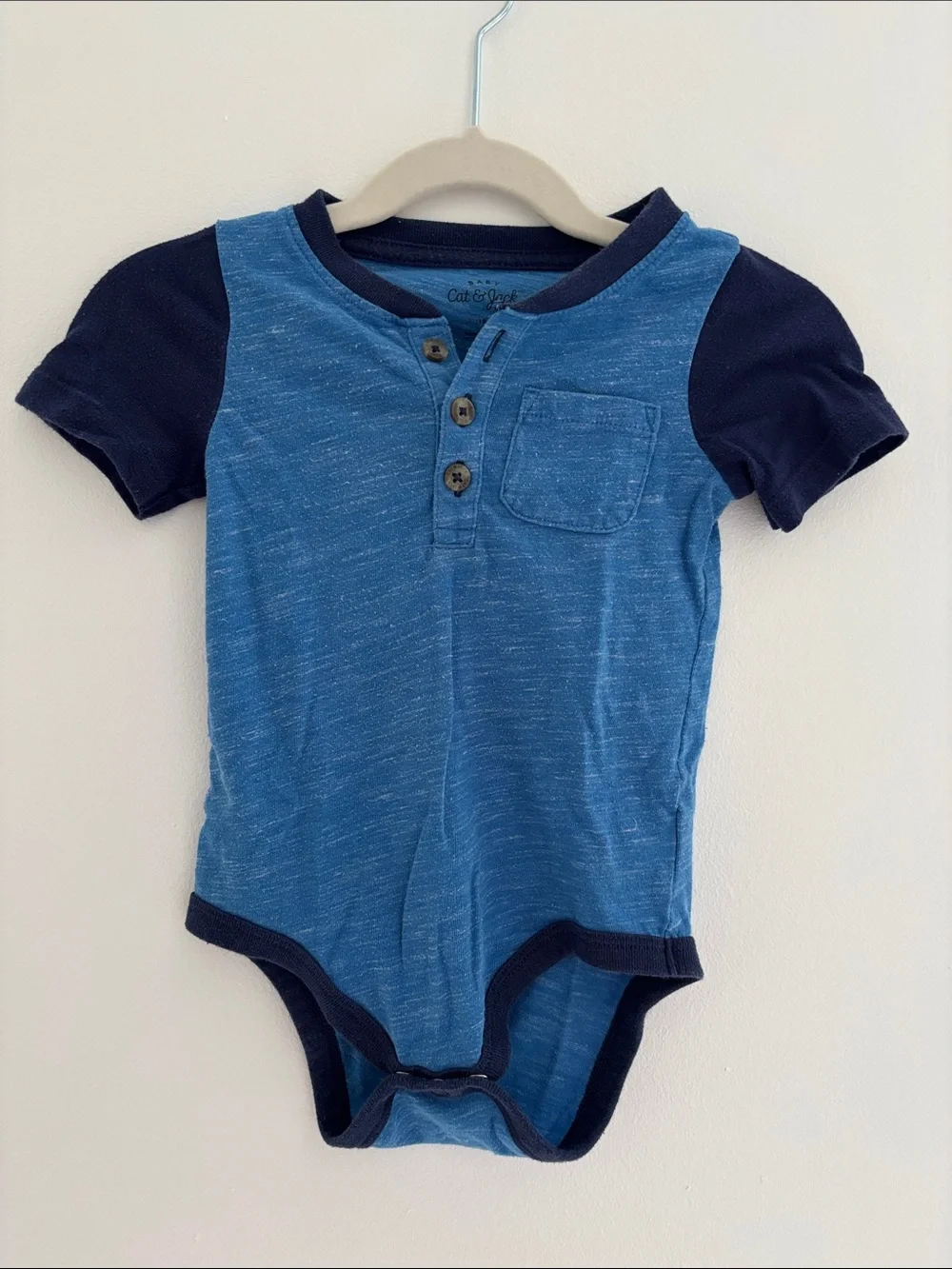 Cat & Jack Blue and Navy Short-Sleeve Henley One-Piece